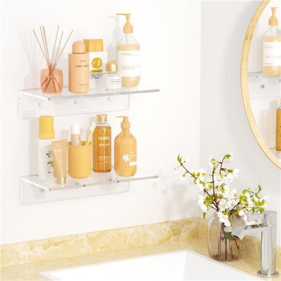 Acrylic Floating Shelves 6-24 Inch,2PCS Clear Shelves for Plant Photo in Bedroom - Picture 6 of 7